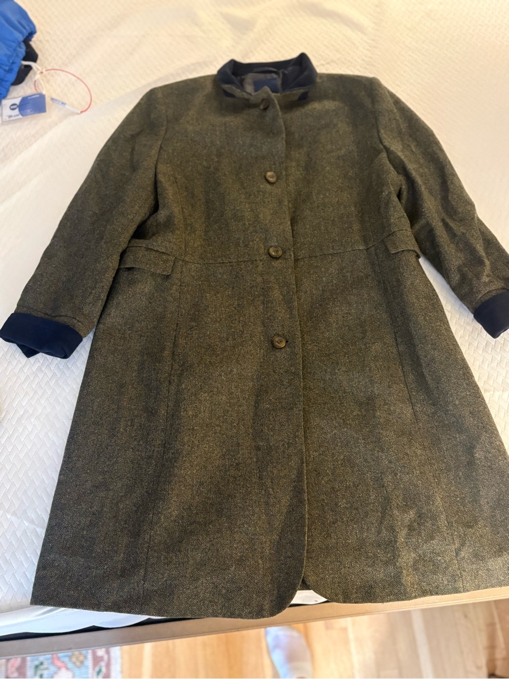 Womens Olive Green Wool-Blend Single-Breasted Coat